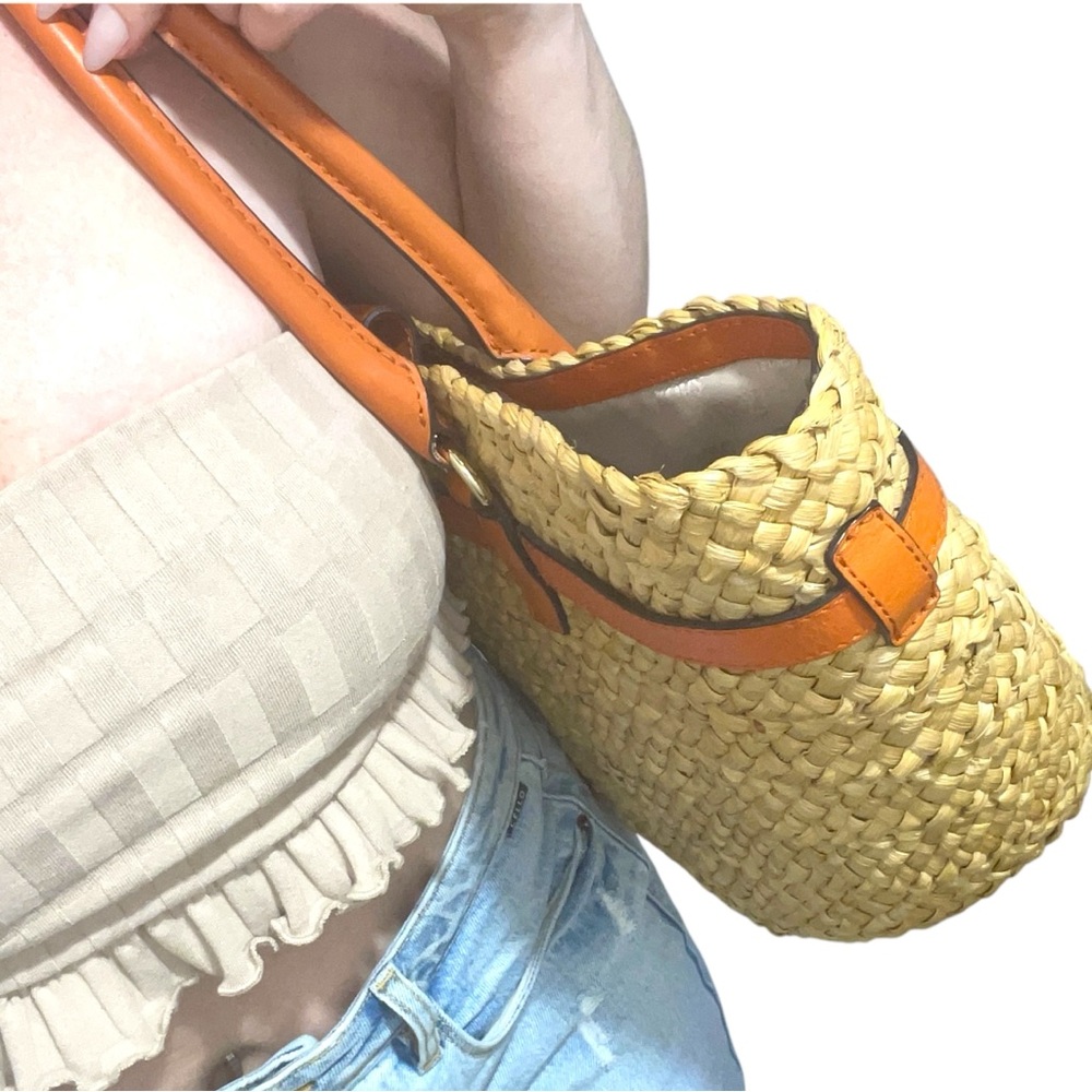 Auth NEW Michael Kors straw wicker Raffia Reed straw Tote Bag burnt Orange Tan - Picture 3 of 13